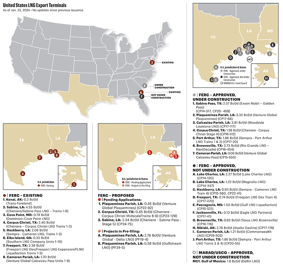 United States LNG Export Terminals map